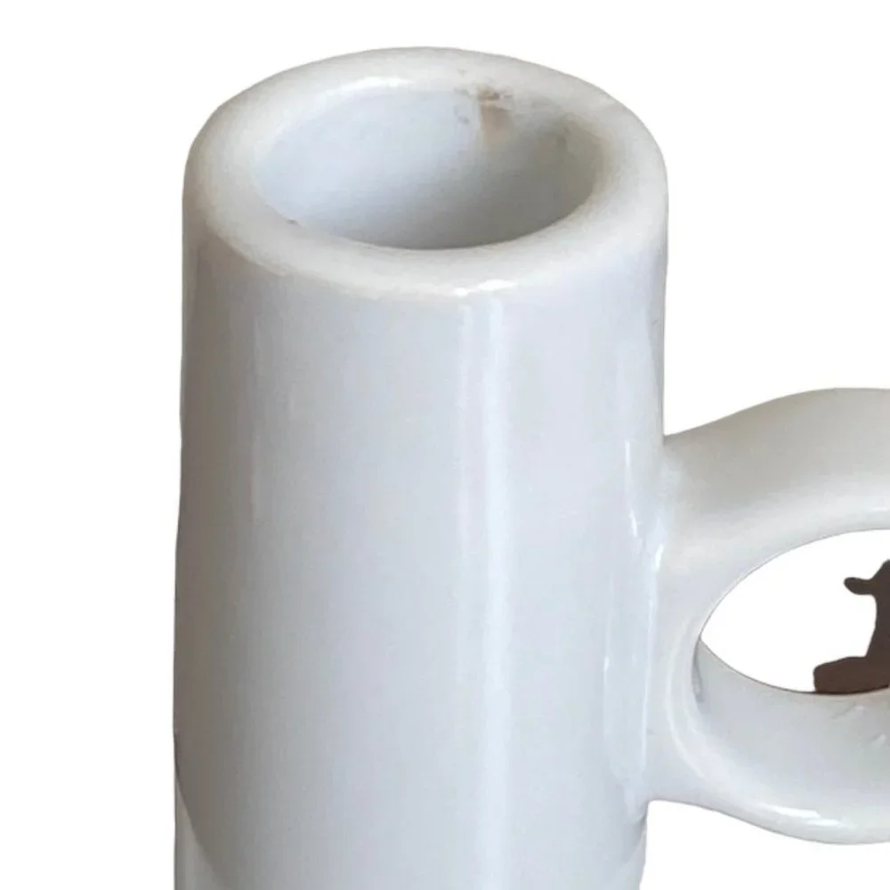 Vintage Ikea Bjorkefall White Ceramic Candle Stick Holder Drip Pan Handle 6 x 7